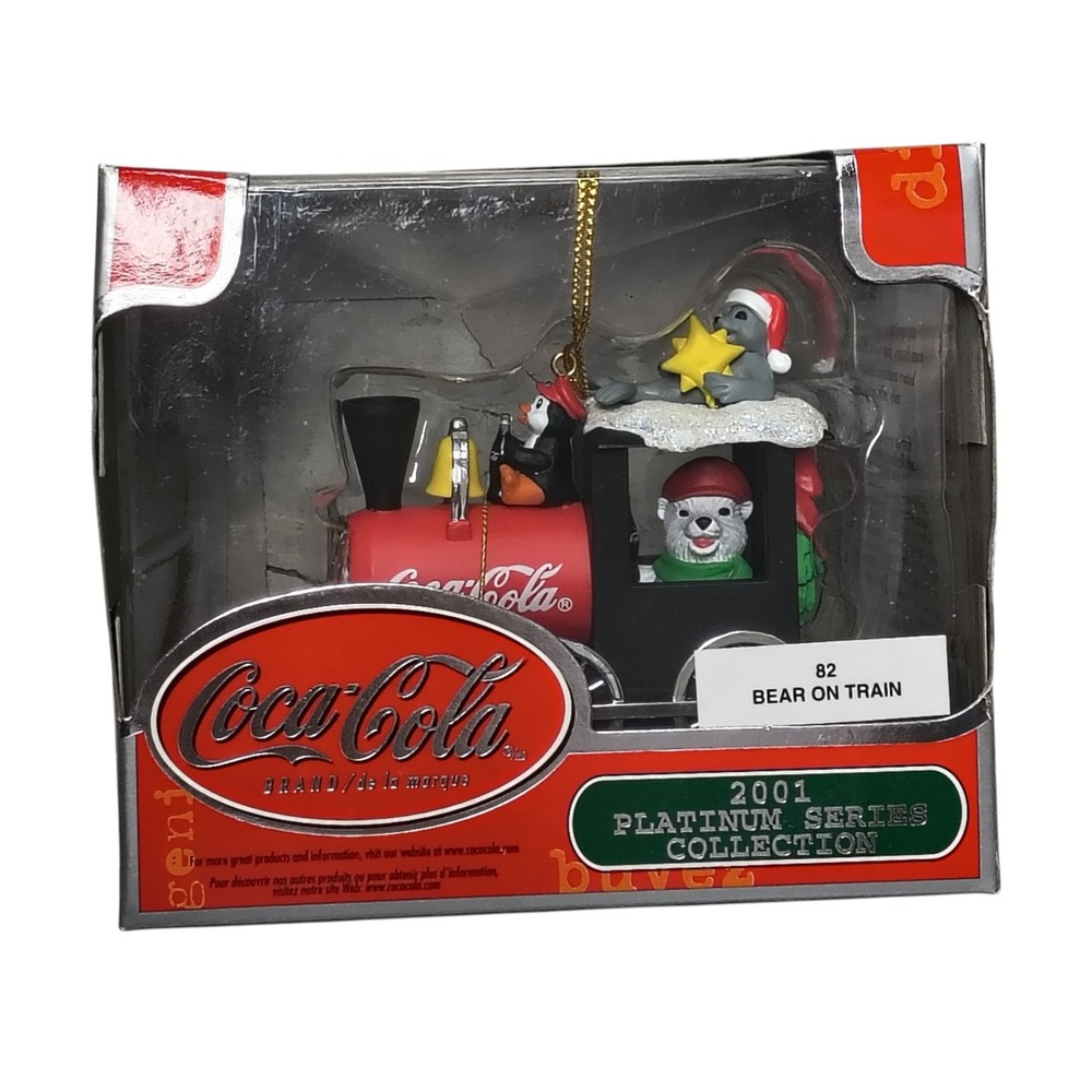 2001 Coca-Cola Bear On Train Trim a Tree Platinum Series Collection Ornament